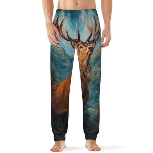 Deers Stands in Wilderness Men's Pajama Pants Lounge Pant Sleepwear PJ Bottoms