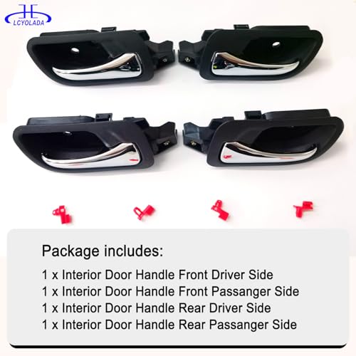 Lcyolada 2 Pair of Interior Door Handles Fit for 2003-2007 Honda Accord Sedan, Front Left Driver and Right Passenger Side, Black Bezel with Chrome Lever