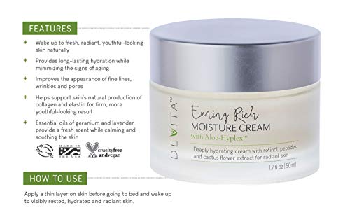 Devita Evening Rich Moisture Cream With Aloehyplex - 100% Vegan Age Defying Night Cream For Face To Improve Look Of Fine Lines, Wrinkles, Pores For Normal Or Dry Skin -1.7Oz #TOP2