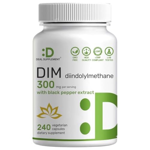 DIM Supplement 300mg, 240 Caps, 4 Months Supply | Estrogen Balance for Men & Women | Diindolylmethane Plus Black Pepper Extract for Enhanced Absorption | Hormonal & Skin Health Support
