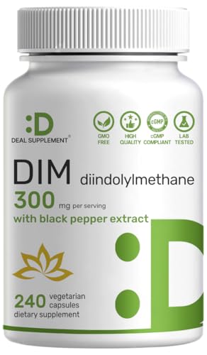 DIM Supplement 300mg with Black Pepper, 240 Vegetarian Caps, 4 Months Supply | 2-in-1 Dim Supplement...