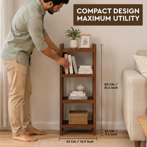 Image of Book Shelf for Home Library with Assembly | Laminated Engineered Wood Storage Rack for Living Room, Office, Kitchen, Bedroom (Walnut, 3 Layer)