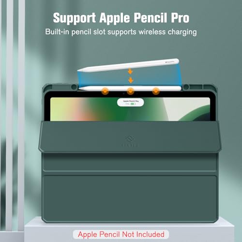 Image of Fintie Hybrid Slim Case for iPad Air 13-inch (M2) 2024, [Built-in Pencil Holder] Shockproof Cover with Clear Transparent Back Shell (Midnight Green)