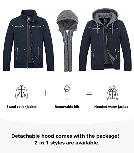 Wantdo Men's Military Jacket Varsity Jacket Windproof Motorcycle Jacket With Hood Navy X-Large #TOP3