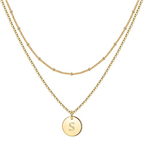 IEFWELL Gifts for Mom – Initial Necklaces for Women Girls, Gold Silver Rose Gold Double Side Engraved Hammered Coin Necklaces, Layered Necklace Jewelry Pendant for Teen Girls