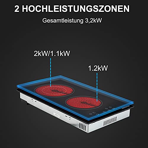 Thermomate-30cm-Placa-de-vitroceramica-incorporada-2-zonas-Sensor-tactil-Placa-de-cocina-electrica-32-kW-Temporizador-de-bloqueo-para-ninos