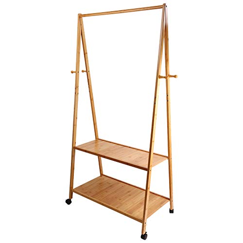 Feibrand Perchero Bambú, Colgador, Zapatero para Ropa, Estantería de 2 Baldascaja de Almacenamiento para Entrada y Habitación 160 x 82 x 44 cm