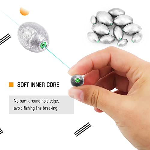 Atibin Removable Egg Lead Fishing Sinkers Saltwater Fishing Oval Sinkers Shot Drop Weight Sinker Set 6pcs 2.9oz