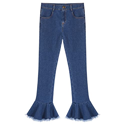 Youth Girls High Waist Ripped Flare Jeans Slim Fit Raw Hem Vintage Bell Bottom Jeans Casual Stretch Legging Pant3