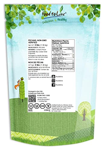 Pecan Halves, 3 Pounds – Raw Pecan Nuts, Large Size, Unsalted, Unsweetened, Vegan, Kosher, Shelled, Bulk. Good Source Of Magnesium, Calcium. Great For Pecan Pie. #TOP1