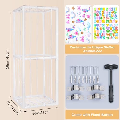 Image of FIOBEE Stuffed Animals Storage Zoo Thicken PVC Tube Storage Organizer with Elastic Band Large Stuffed Animals Holder for Bedroom Living Room Furniture Plush Storage, White