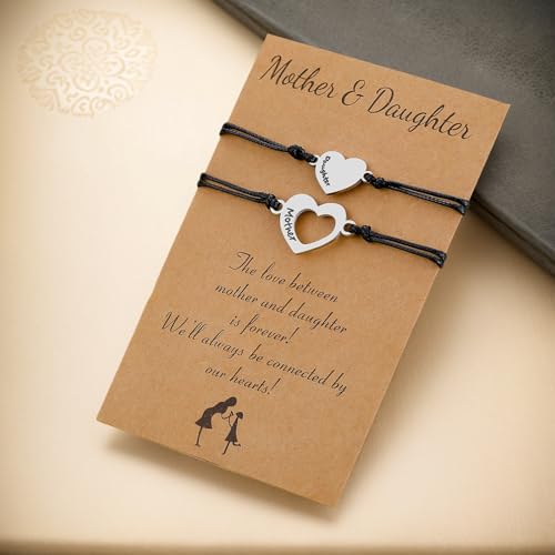 Lcbulu Mothers Day Gifts - Mother Daughter Bracelets Jewelry Birthday Gifts for Mom Mothers Day Gift from Daughter Matching Heart Bracelet Set of 24