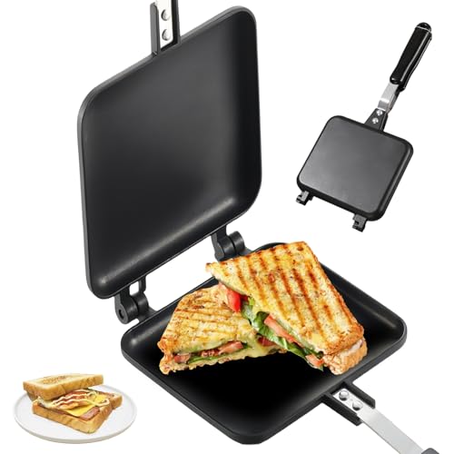 GOEDCH Doppelseitige Bratpfanne: Antihaftbeschichtung Sandwich Panini Maker, Aluminium Sandwichmaker Camping mit Hitzebeständ