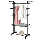 HUOLE Wäscheständer, platzsparend, für Balkon, zusammenklappbar, Wäscheständer, Wäscheständer, vertikal, 3/4 Ebenen, 75 x 64 x 170 cm (schwarz)