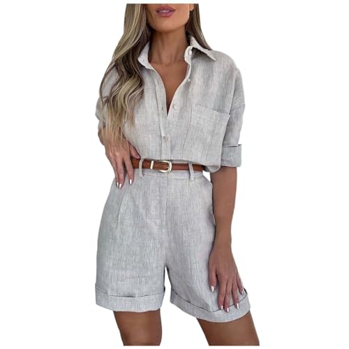 Ensemble chemise manches longues et shorts pour femme décontracté avec ceinture