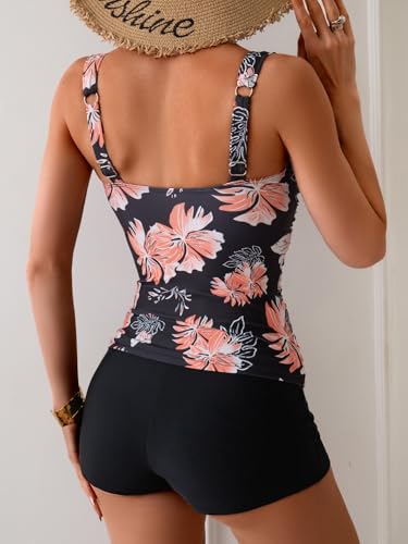 Image of B2prity Women's Tankini Swimsuit Tummy Control Ruched Two Piece Bathing Suit Push Up Modest Swim Suits with Shorts