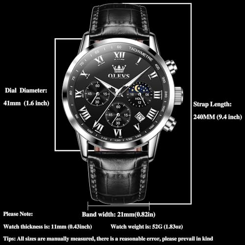 Image of OLEVS Men's Leather Analog Quartz Watch - Luxury Chronograph Wristwatch with Date, Waterproof, Luminous - Dress Style