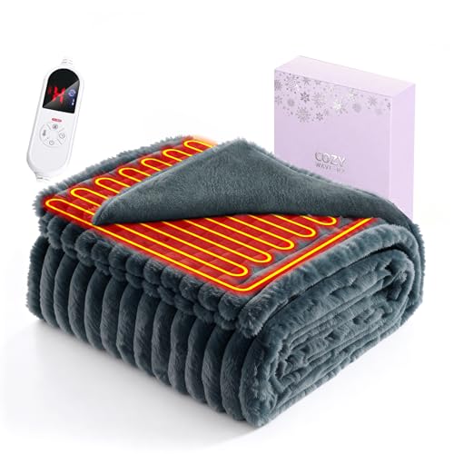 電気毛布 掛け敷き兼用【2025冬新登場 ラビットファー調素材&フランネル】 電気ブランケット タイマー付き 1-12H AI過熱保護機能搭載 10段階温度調節 速暖 節電 99%電磁波カット 頭寒足熱配線 暖房器具 電気ひざ掛け 大判サイズ 省エネ 節電 冬用 電気毛布 洗える ダニ退治機能 自宅 オフィス用 日本語取扱説明書付き (グレー, 190×130cm)