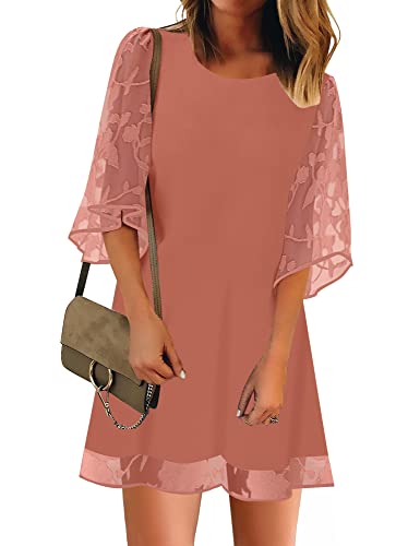Roskiky Boho Kleid T Shirt Kleid Kurz Damen Business Kleider Damen Rosa...