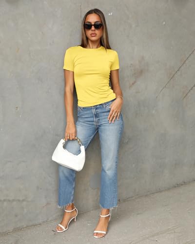 Image of Abardsion Women's Casual Basic Slim Fit T Shirts | Summer Clothes 2026 Going Out Crop Tops Short Sleeve Crew Neck Ladies Tees