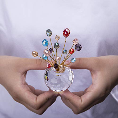 H&D Crystal Money Tree Statue Round Rondelle Beads Souvenir Collection Desktop Paperweight Car Decoration (Mix Color)