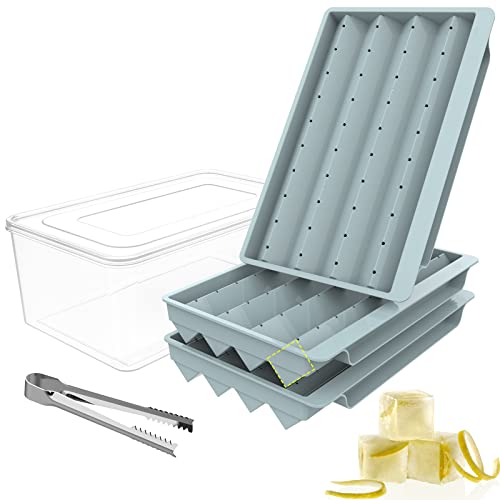 Wibimen Square Ice Cube Mold,1 Inch Small Ice Cube Trays, 3 Pack Square Ice Cube Tray With Lid And Bin, Easy Remove & Transfer Ice Trays For Chilled Drinks Cocktails (Blue) #TOP8