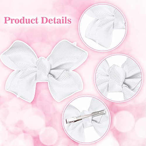 Wllhyf 3 Inch Hair Bows For Girls 4 Pieces Grosgrain Ribbon Alligator Clips Bows Clips Hair Accessories For Babies Kids Toddlers Teens Gift (White) #TOP2