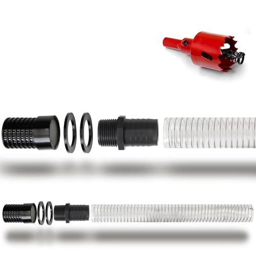 YourCasa Raccord pour citerne de pluie [filtre et foret couronne] Tuyau flexible 30 cm – Kit de raccordement – 1 x passage de citerne 32 mm – Connecteur de tonneau