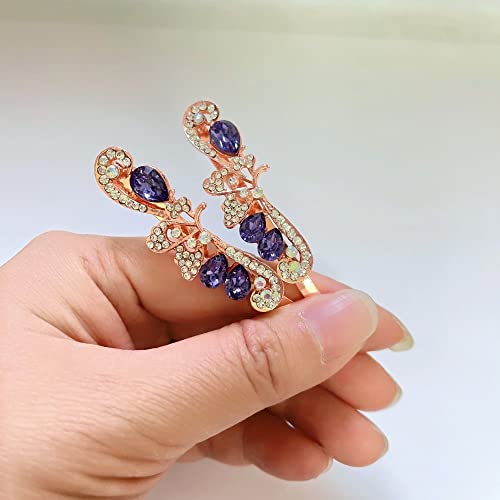 8 Pieces/4 Pairs Colorful Rhinestone Hair Pins 2.36" Side Clips Blue Decorative Bobby Pins Purple Hair Clip Wedding Flower Butterfly Hair Barrettes Hair Accessories For Women Girls #TOP1