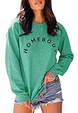 FISACE Sudadera gráfica para mujer, cuello redondo, color sólido, manga larga, casual, suelta, con letra. - verde - Medium