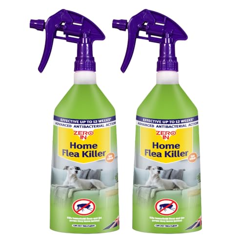 Zero In Home Flea Killer Spray – 1L Ready-To-Use Insecticide for Fleas, Eggs & Larvae – Fast-Acting for Carpets, Soft Furnishings & Pet Bedding – Long-Lasting Protection – Indoor Use, Twin-pack