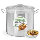 NutriChef Stainless Steel Stock Pot with Lid, 27 L Big Stockpots for Stew, Soup, Pasta, Meat- Induction Ready, Large Cooking Pot with Ergonomic Handles, Uncoloured