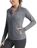 MAGCOMSEN Lightweight Athletic Jacket Women Full Zip UPF 50 Long Sleeve Shirts Sun Protection Quick Dry Hiking Running Exercise Gray S