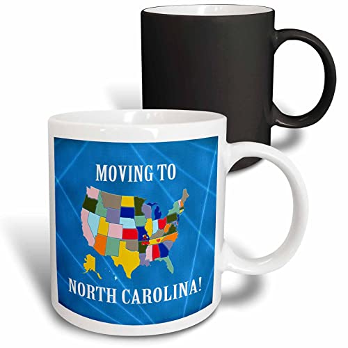 3dRose USA Map, Moving to North Carolina, Heart 11oz Magic Transforming Mug