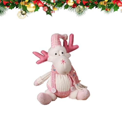 Generisch Figurine de Père Noël en peluche - Figurine rose - Figurine de Père Noël en peluche - Pour rebord de fenêtre, table, jardin, cour, cheminée, étagères, bibliothèque, table de chevet, bureau