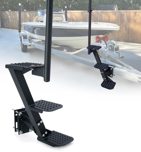 Aupar Boat Trailer Steps, Heavy Duty Trailer Tongue Steps with Handle, Universal Fit for 3" x 3", 4" x 4" & 3" x 5" (3 Step, Textured Tread)