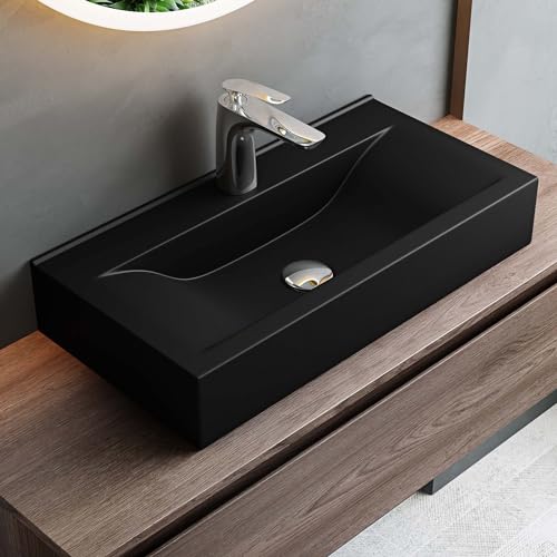 Mai & Mai lave main évier vasque 61,5x31,5x10,5cm en céramique rectangulaire avec perçage pour robinet lavabo sans trop-plein à poser/suspendu BR118G