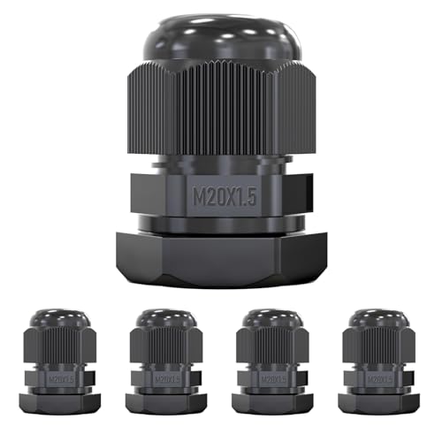 MGI SpeedWare 5-Pack M20 Strain Relief Nylon Cord Grip Cable Glands, Black Plastic Grommet