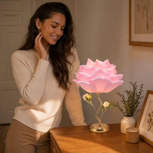 15.7'' Flower Table Lamp with Metal Base, Floral Night Light for Home Decor | Warm Light Romantic Flower Lamp for Wedding Party Decoration, Decorative Lamps, Birthday Gifts for Women - image 5