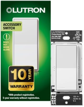 Lutron Sunnata On/Off Accessory Switch with Wallplate, only for use with Sunnata LED+ Dimmers, ST-ASW-WH, White