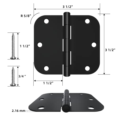 48 Pack Rounded Door Hinges 3.5 X 3.5 Inch, 5/8 Radius, Matte Black #TOP1