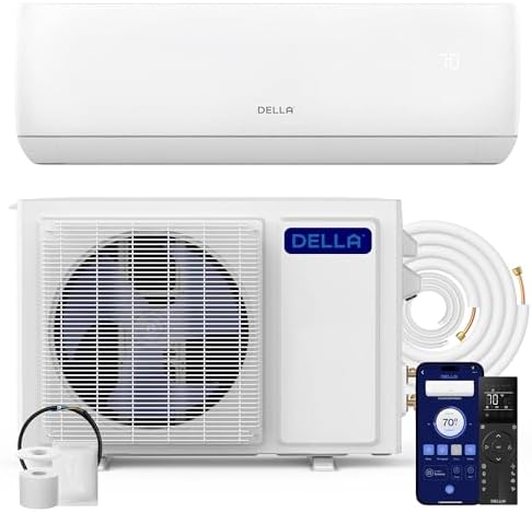 DELLA Motto Series 18000 BTU 19 SEER2 230V Mini Split AC, Cools Up to 1000 Sq.Ft, Works with Alexa and Wifi, Ductless Inverter System Air Conditioner, Pre-Charged Heat Pump and 16.4ft Kits