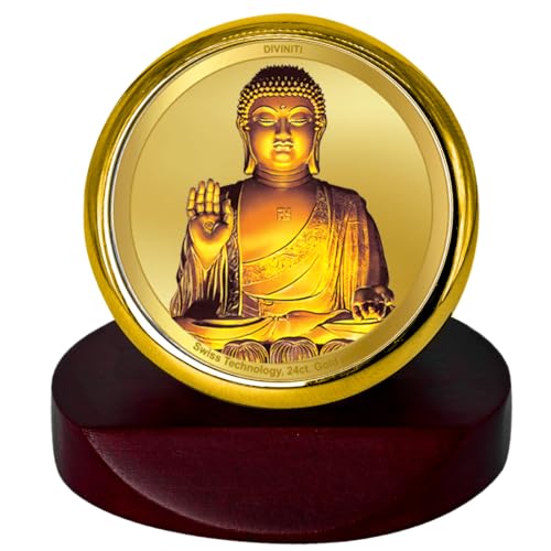 Cadre photo Gautama Bouddha en or 24k pour tableau de bord et pooja