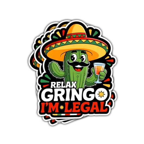 Image of 3Pcs Relax Gringo Im Legal Sticker, Relax Gringo I'm Legal Sticker for Car, Relax Gringo Calcomanias De Mexico Funny Immigrant Calcomanias Mexico Mexican Cactus Stickers for Truck Car Helmet (N2)