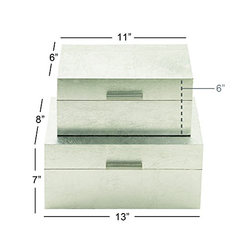 Cosmoliving By Cosmopolitan Wood Rectangle Box With Textured Foiled Exterior, Set Of 2 13", 11"W, Silver #TOP5