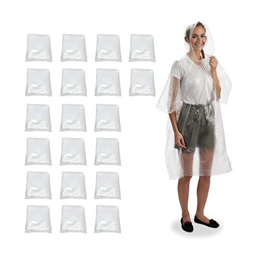 Relaxdays Regenponcho Einweg 20er Set, Einmal Regencape mit Kapuze, Erwachsene, Notfallponcho Damen, Herren, transparent