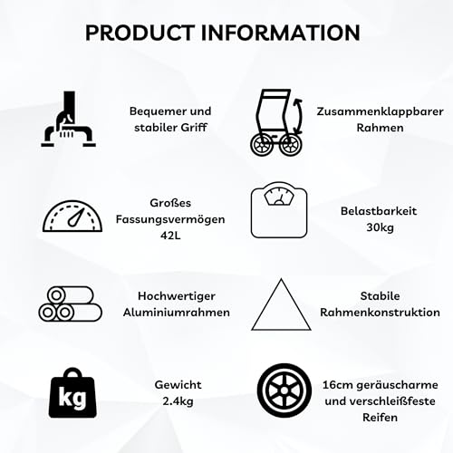 50Liter Aluminium Trolley Einkaufstrolley Klappbar, Shopping Trolley, Wasserabweisender Einkaufswagen Faltbar, Einkaufstasche mit 2 Rädern, Einkaufskorb mit Rollen, Groß - Schwarz – Bild 3