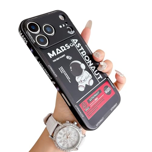 Yonds Queen for iPhone 17 Pro Max Cute Case, Cool Cartoon Astronaut Space Mars Rocket Design Stylish Bumper TPU Rubber Protective Anti-Slip Shockproof Fashion Case(Black, iPhone 17 Pro Max)