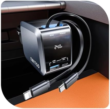 Retractable Car Charger, Car Accessories, 72W Fast Charging USB C Car Charger with 4FT Retractable Cables and 2 Ports, Travel Essentials Gifts for iPhone 16 15 14 13 12, Man and Women