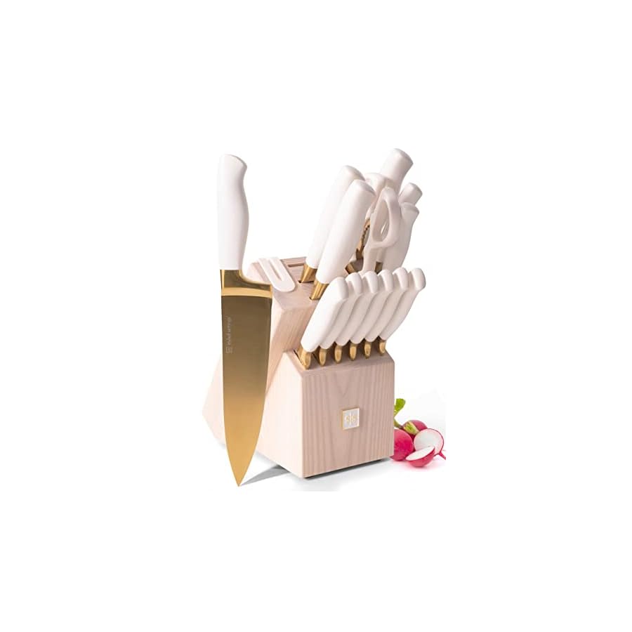 White-and-Gold-Knife-Set-with-Block-Self-Sharpening-14-Piece-Luxurious-Titanium-Coated-Gold-and-White-Kitchen-Knife-Set-Ashwood-Wood-Knife-Block-with-Sharpener-White-and-Gold-Kitchen-Accessories White and Gold Knife Set with Block Self Sharpening